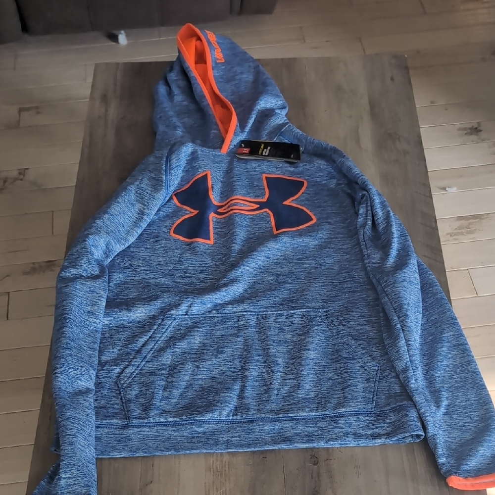 Under Armour Heathered Blue Hoodie with Orange Accents